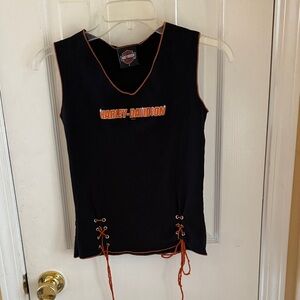Harley-Davidson Black and Orange Lace-Up Tank